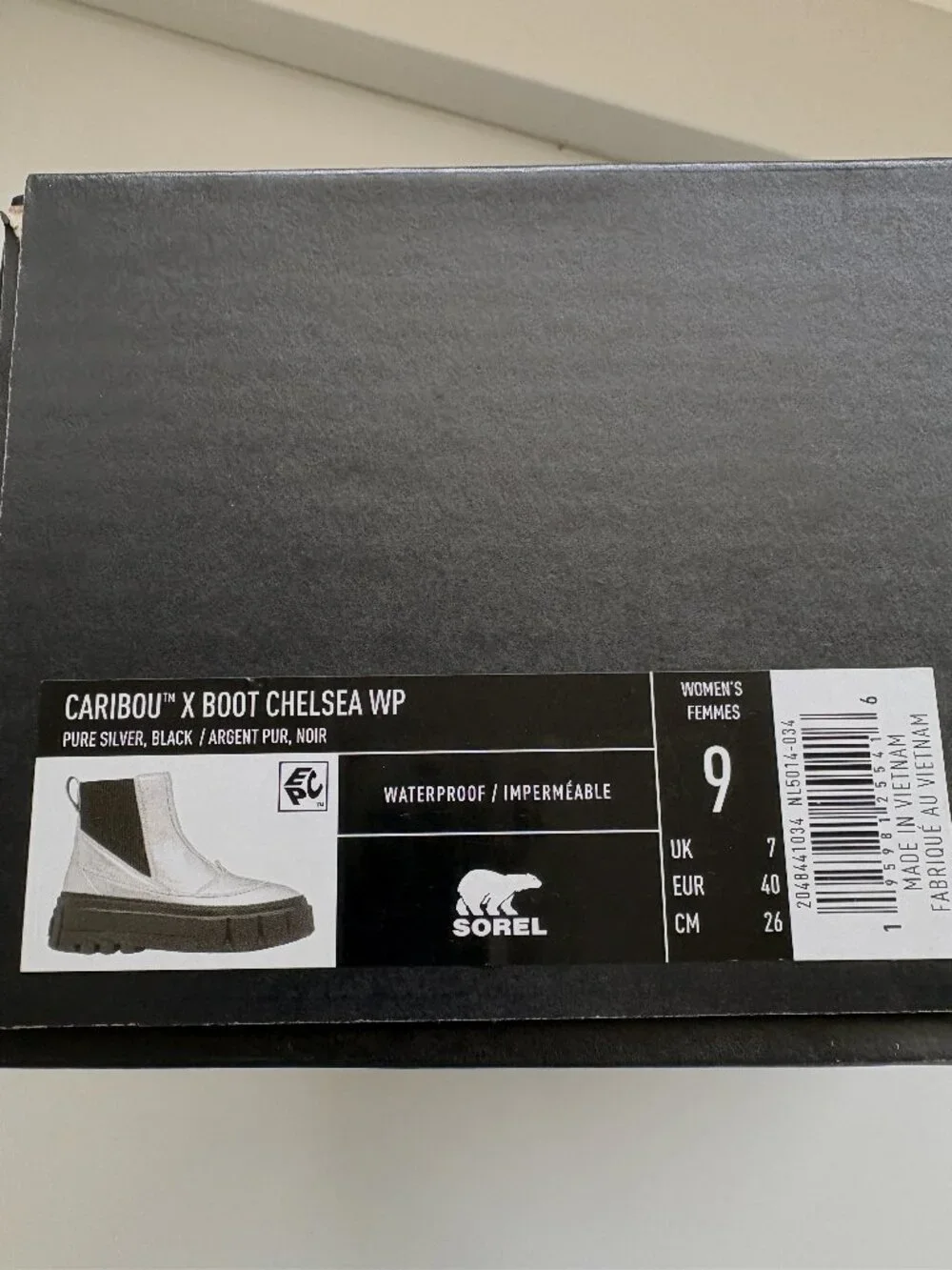 Sorel Caribou X Chelsea Boots Leather Booties Waterproof Silver Black Size 9 NEW